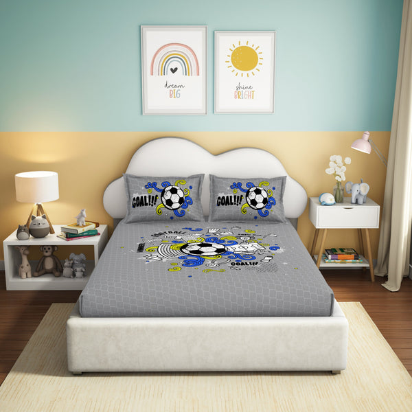 Himêya Himeya 100% Cotton Play 180 TC Percale Print Double Size Flat Sheet Set - Kick It