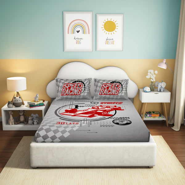 himêya Himeya 100% Cotton Play 180 TC Percale Print Double Size Flat Sheet Set - Blaze