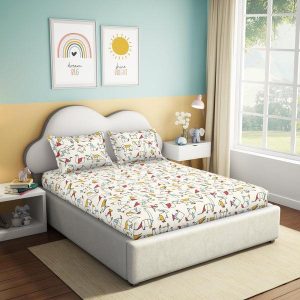 Himêya Himeya 100% Cotton Play 180 TC Percale Print King Size Flat Sheet Set - Tangram