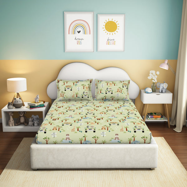 himêya Himeya 100% Cotton Play 180 TC Percale Print King Size Flat Sheet Set - Jungle Safari