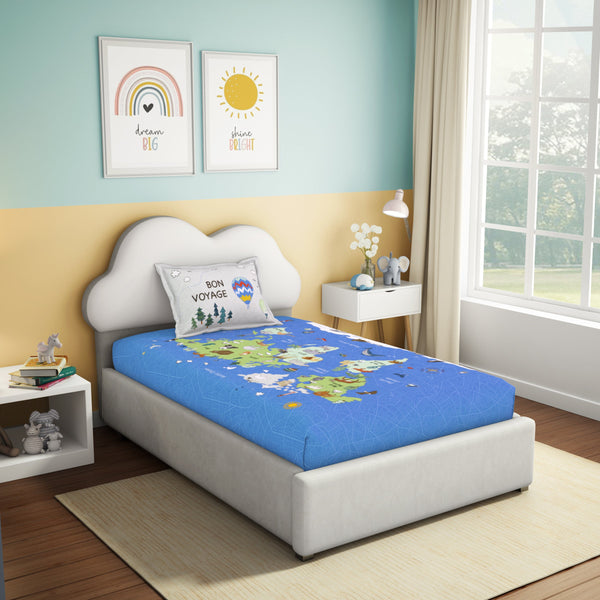 Himêya Himeya 100% Cotton Play 180 TC Percale Print Single Size Flat Sheet Set - Around The World