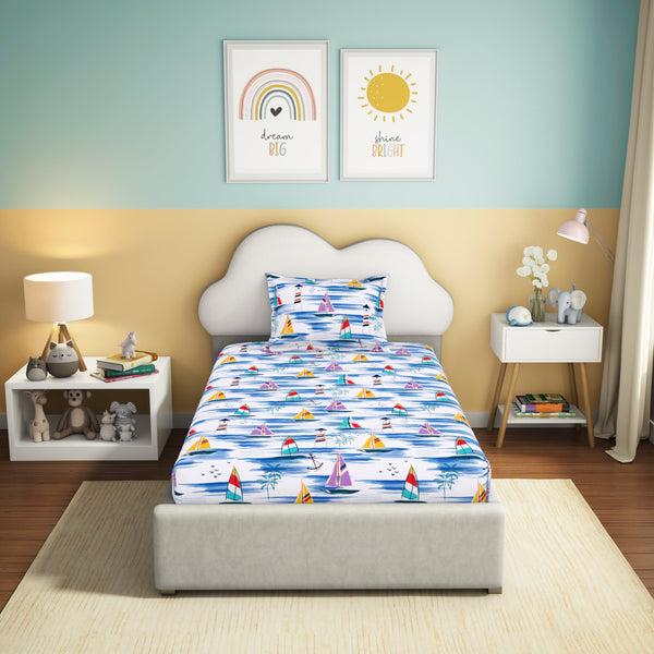 Himêya Himeya 100% Cotton Play 180 TC Percale Print Single Size Flat Sheet Set - Sail Away