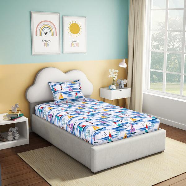 Himêya Himeya 100% Cotton Play 180 TC Percale Print Single Size Flat Sheet Set - Sail Away