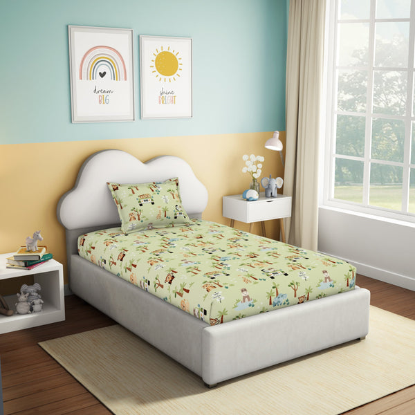 Himêya Himeya 100% Cotton Play 180 TC Percale Print Single Size Flat Sheet Set - Jungle Safari