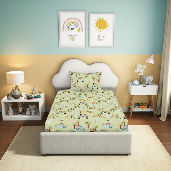 himêya Himeya 100% Cotton Play 180 TC Percale Print Single Size Flat Sheet Set - Jungle Safari