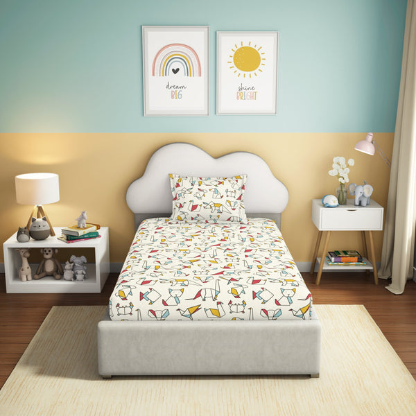 Himêya Himeya 100% Cotton Play 180 TC Percale Print Single Size Flat Sheet Set - Tangram