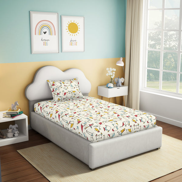 Himêya Himeya 100% Cotton Play 180 TC Percale Print Single Size Flat Sheet Set - Tangram