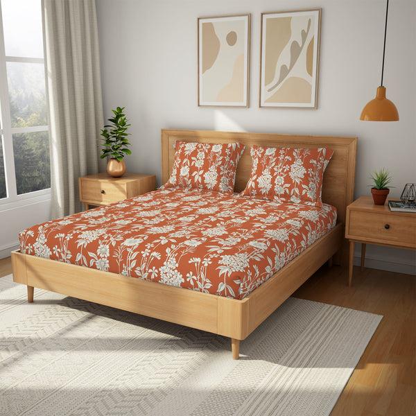 Himêya Himeya 100% Cotton Tropical Garden 120 TC Fitted Sheet Set - Tangerine