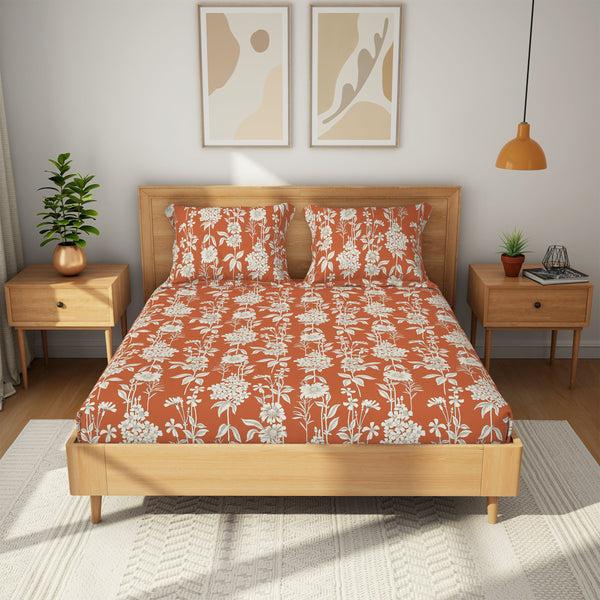 himêya Himeya 100% Cotton Tropical Garden 120 TC Fitted Sheet Set - Tangerine