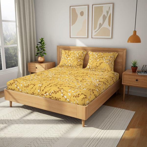 Himêya Himeya 100% Cotton Tropical Garden 120 TC Flat Sheet Set - Sunrise Yellow