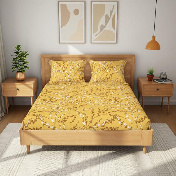 himêya Himeya 100% Cotton Tropical Garden 120 TC Flat Sheet Set - Sunrise Yellow