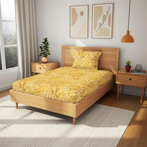 Himêya Himeya 100% Cotton Tropical Garden 120 TC Flat Sheet Set - Sunrise Yellow