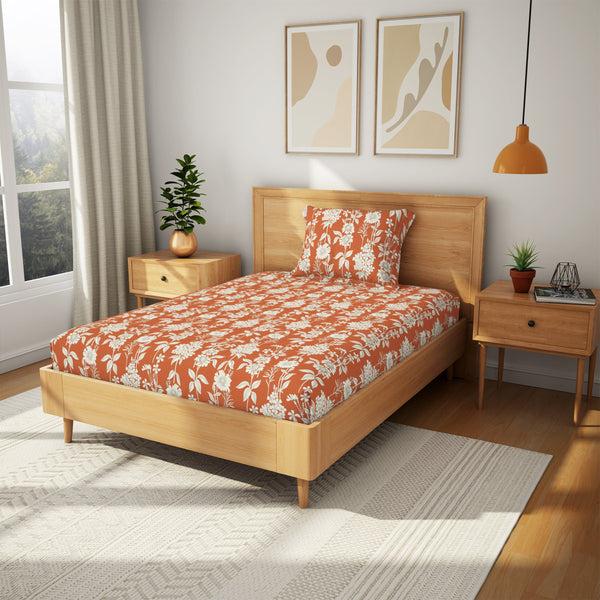 Himêya Himeya 100% Cotton Tropical Garden 120 TC Flat Sheet Set - Tangerine