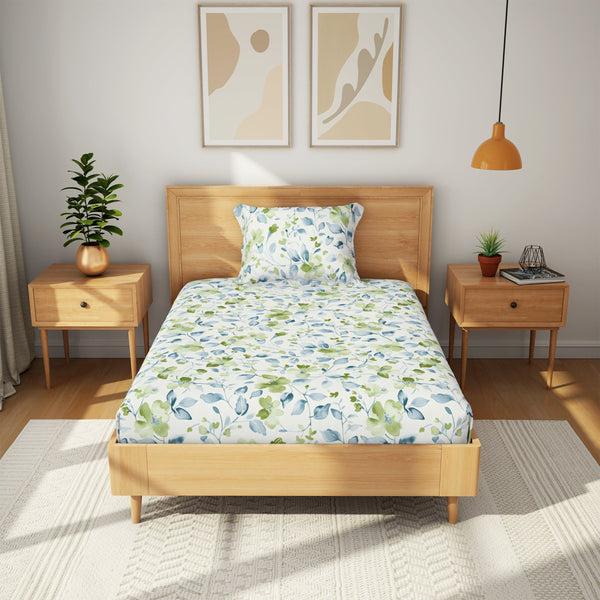 himêya Himeya 100% Cotton Tropical Garden 120 TC Flat Sheet Set - Fresh Lime