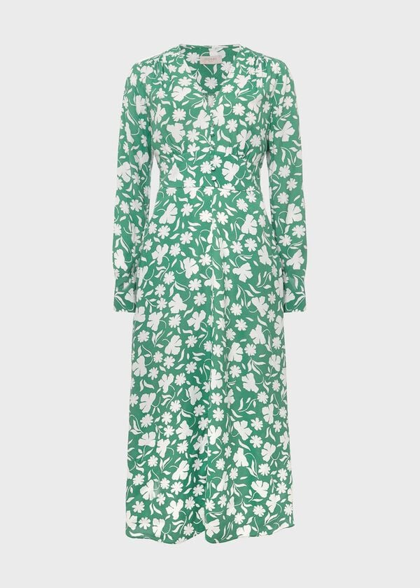 Hobbs Allison Floral Fit And Flare Dress Green White
