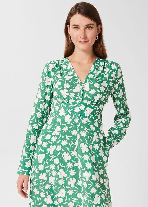 Hobbs Allison Floral Fit And Flare Dress Green White