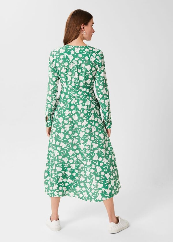 Hobbs Allison Floral Fit And Flare Dress Green White