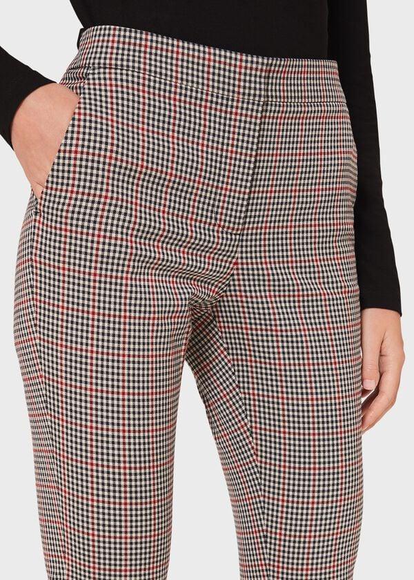 Hobbs Annie Check Slim Trouser With Stretch Red Black