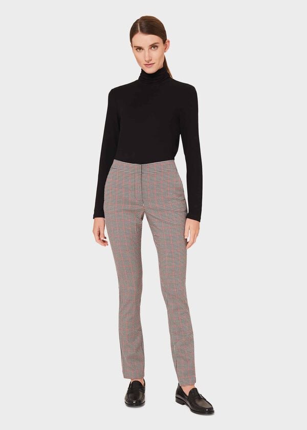 hobbs Annie Check Slim Trouser With Stretch Red Black