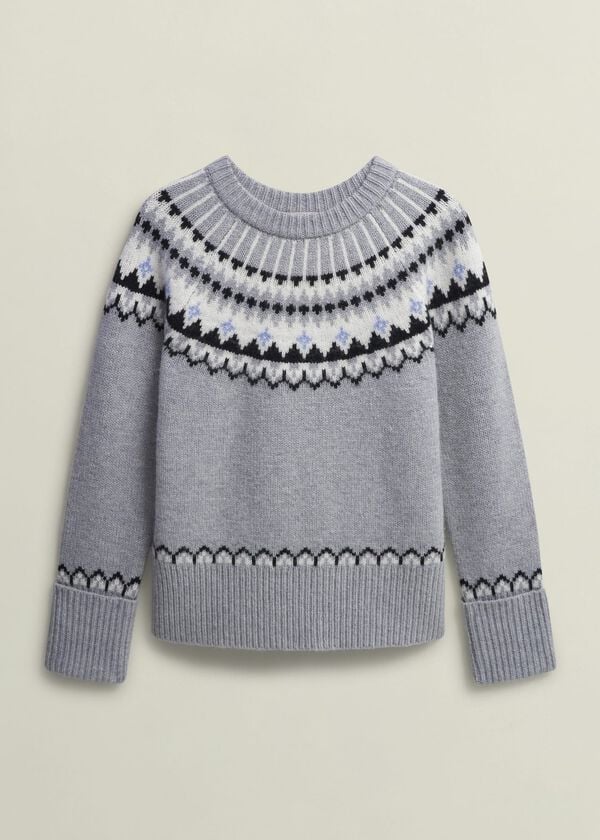 Hobbs Anya Fairisle Jumper With Alpaca Mid Grey Marl