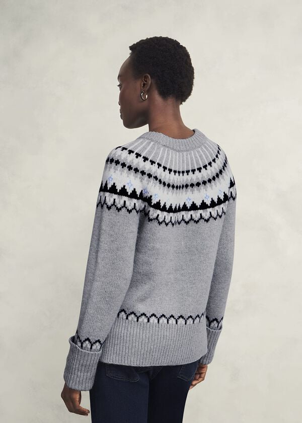 Hobbs Anya Fairisle Jumper With Alpaca Mid Grey Marl