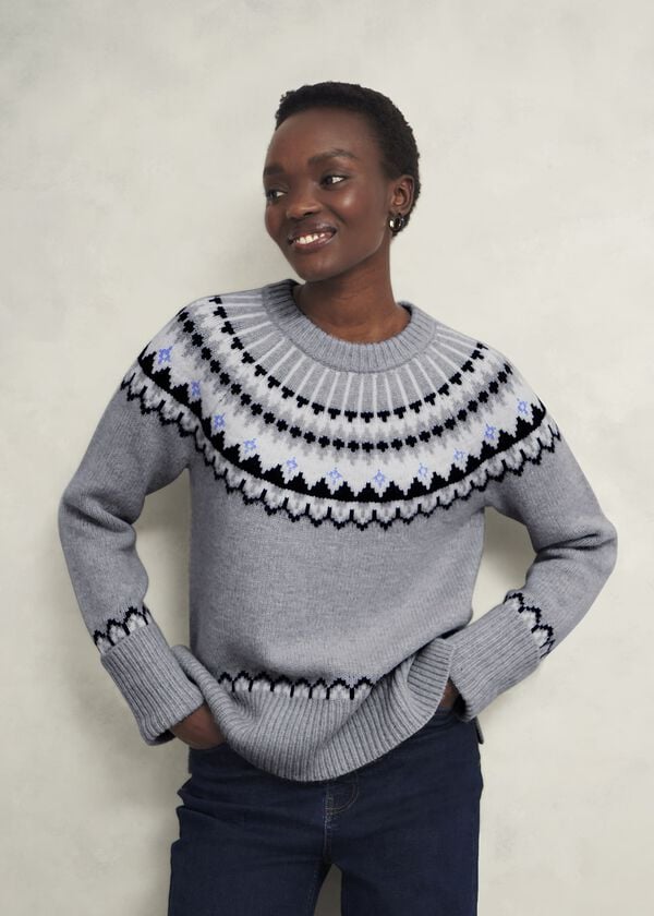 hobbs Anya Fairisle Jumper With Alpaca Mid Grey Marl