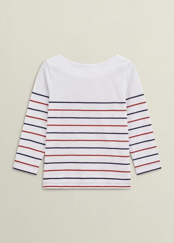 Hobbs Avia Cotton Slub Striped T-Shirt White Red Navy