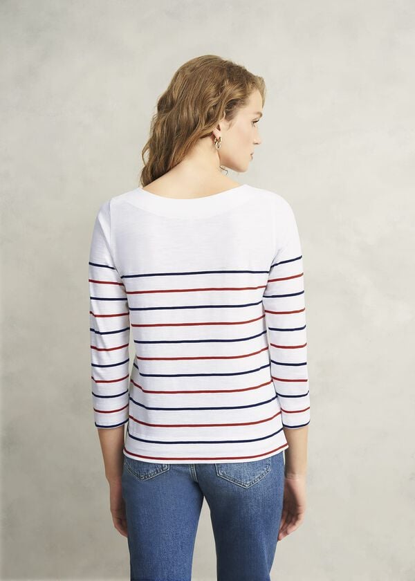 Hobbs Avia Cotton Slub Striped T-Shirt White Red Navy