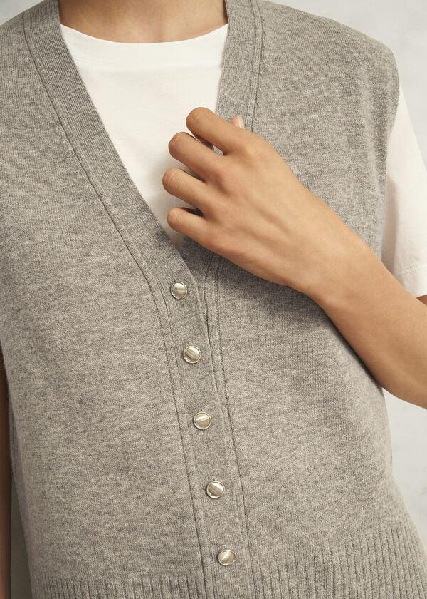 Hobbs Beige Maya Wool Cashmere V Neck Button Knitted Vest Fawn Marl