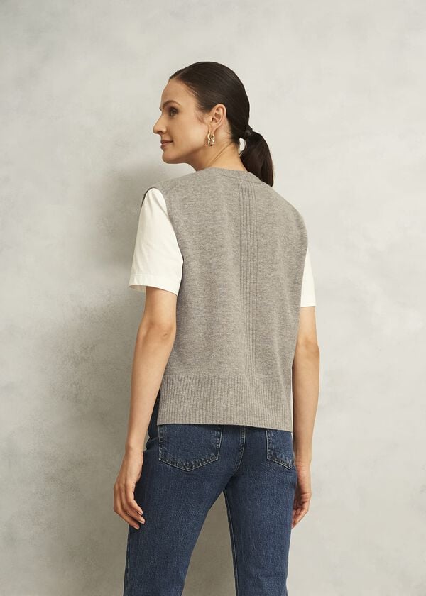 Hobbs Beige Maya Wool Cashmere V Neck Button Knitted Vest Fawn Marl