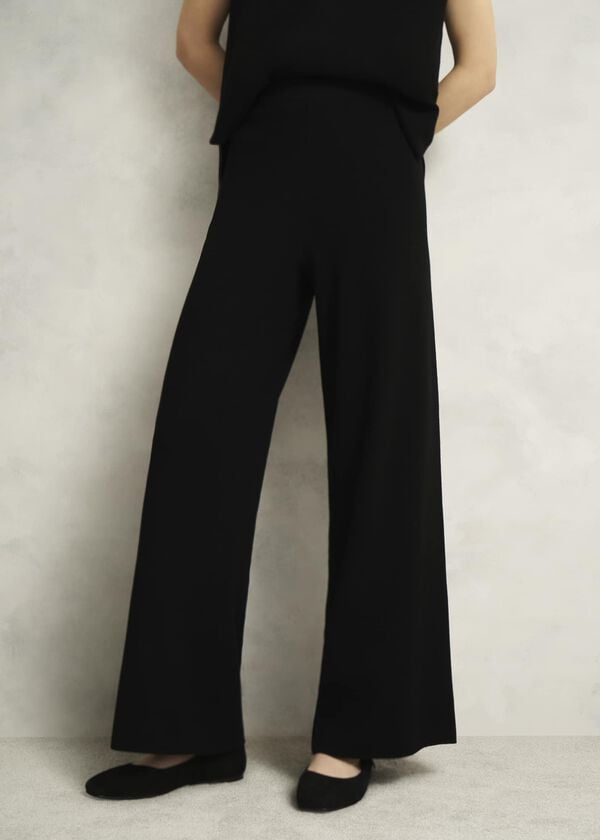 Hobbs Black Harris Wide Leg Knitted Co-ord Trousers Hobbs Black
