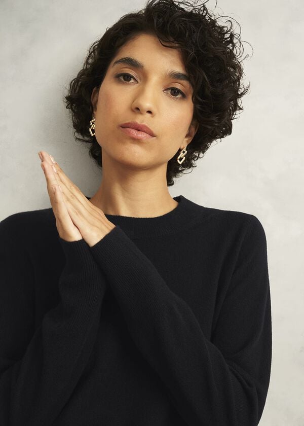 Hobbs Black Tresco Wool Cashmere Crew Neck Knitted Jumper Black