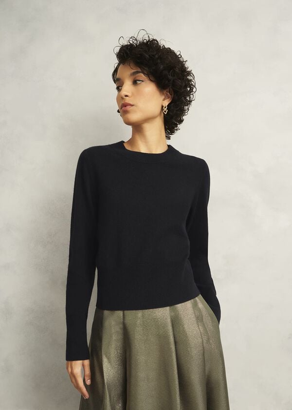 hobbs Black Tresco Wool Cashmere Crew Neck Knitted Jumper Black
