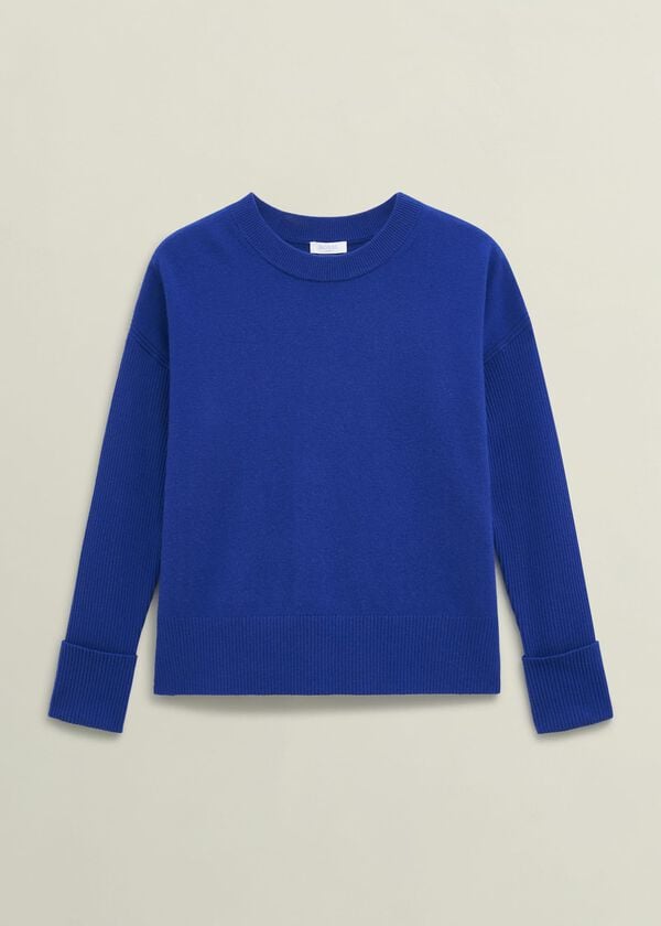 Hobbs Blue Darla Wool Blend Chunky Crew Neck Knitted Jumper Rich Vivid Blue
