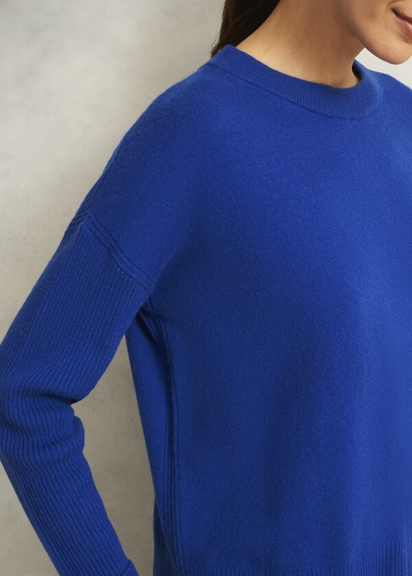 Hobbs Blue Darla Wool Blend Chunky Crew Neck Knitted Jumper Rich Vivid Blue