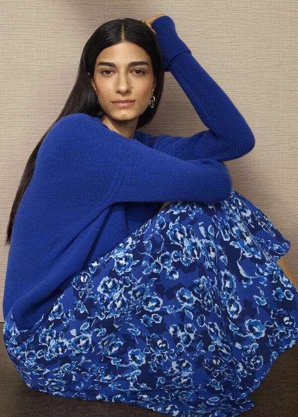 hobbs Blue Darla Wool Blend Chunky Crew Neck Knitted Jumper Rich Vivid Blue