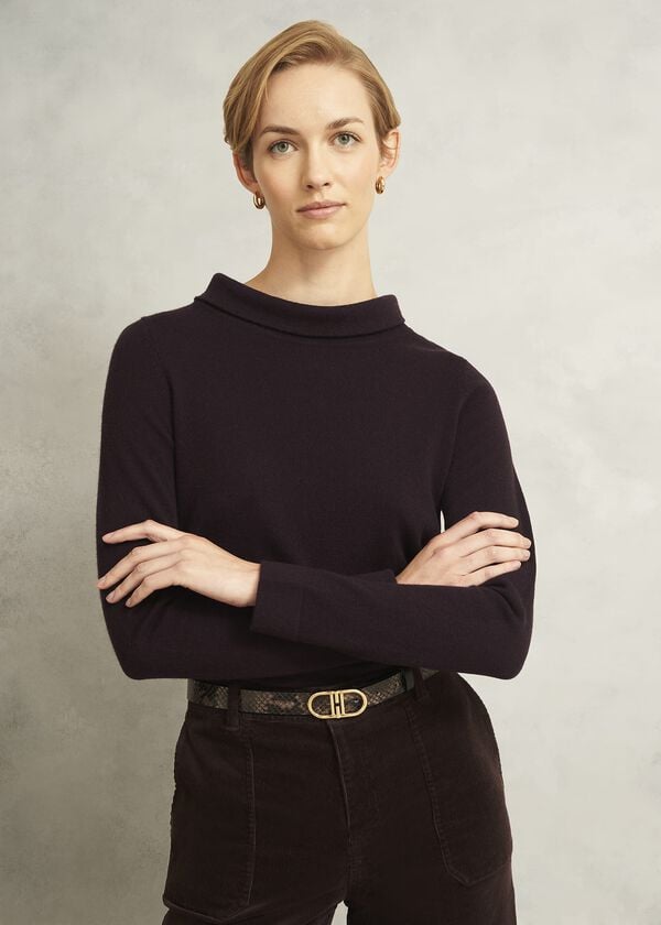 hobbs Brown Audrey Cashmere Blend Roll Neck Jumper Deep Brown