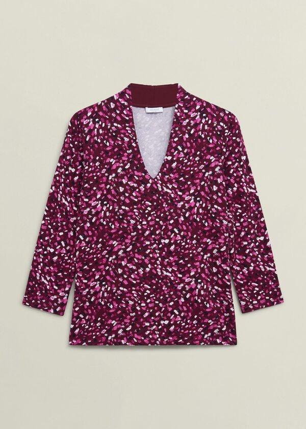 Hobbs Burgundy Aimee Printed V Neck 3/4 Sleeve Top Beryl Red