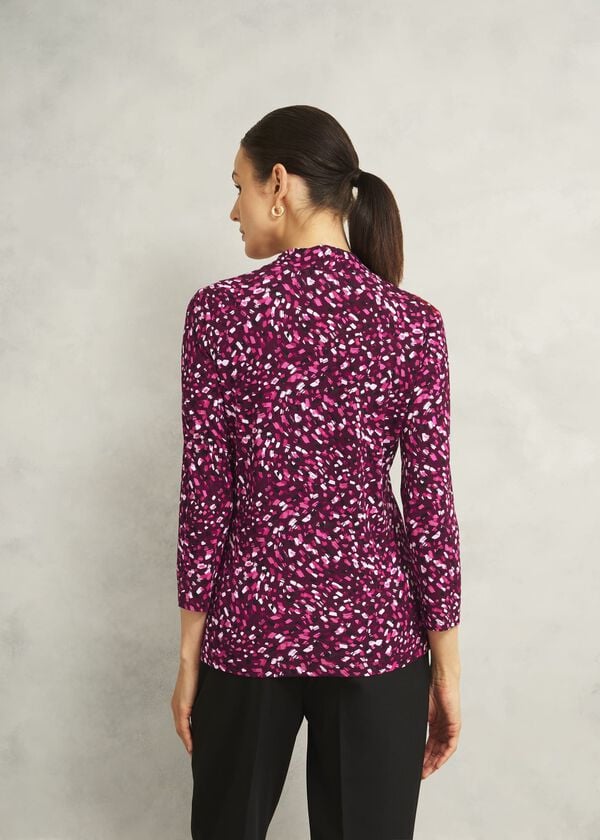 Hobbs Burgundy Aimee Printed V Neck 3/4 Sleeve Top Beryl Red