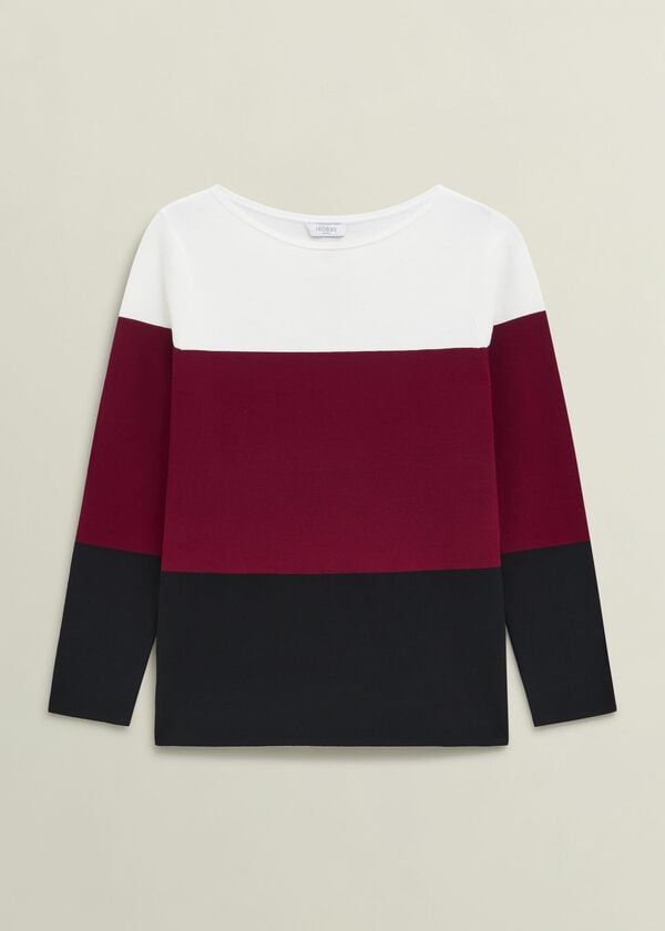 Hobbs Burgundy Alice Colour Block Crew Neck Knitted Jumper Beryl Black