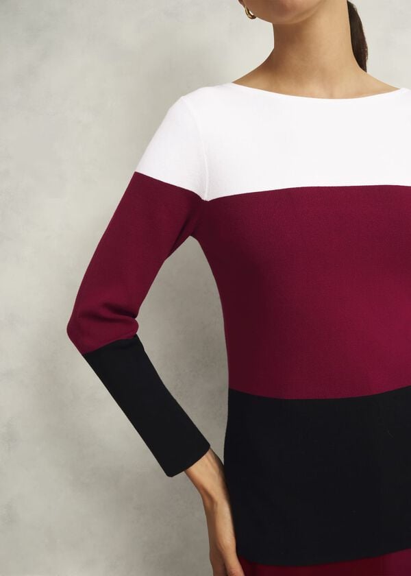 Hobbs Burgundy Alice Colour Block Crew Neck Knitted Jumper Beryl Black