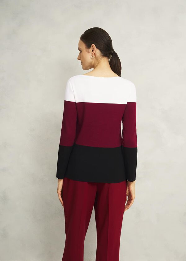 Hobbs Burgundy Alice Colour Block Crew Neck Knitted Jumper Beryl Black