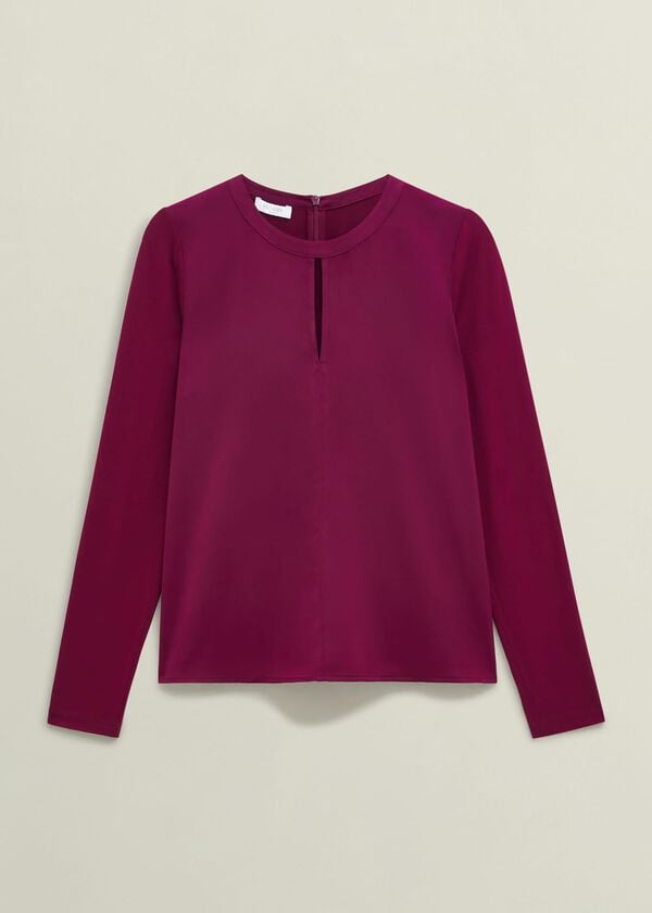 Hobbs Burgundy Savannah Key Hole Long Sleeve Top Beryl Red