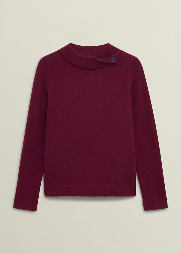 Hobbs Burgundy Talia Cashmere Blend Button Neck Jumper Beryl Red