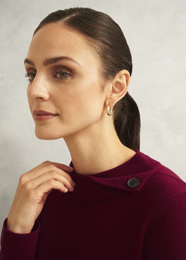 Hobbs Burgundy Talia Cashmere Blend Button Neck Jumper Beryl Red
