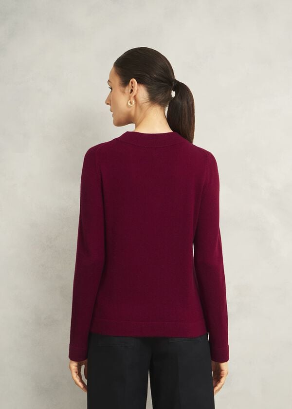 Hobbs Burgundy Talia Cashmere Blend Button Neck Jumper Beryl Red