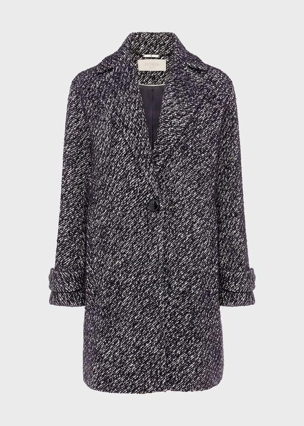 Hobbs Carmina Herringbone Coat With Wool Deep Blue Ivory