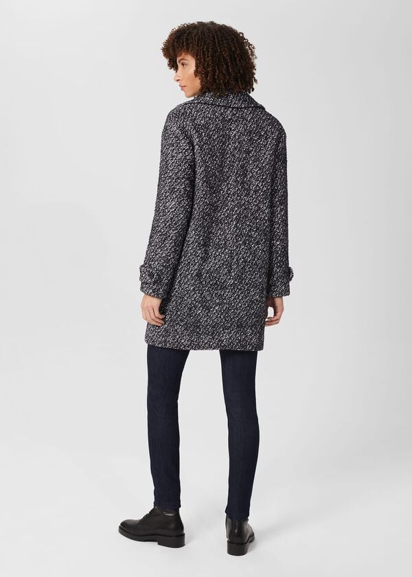 Hobbs Carmina Herringbone Coat With Wool Deep Blue Ivory