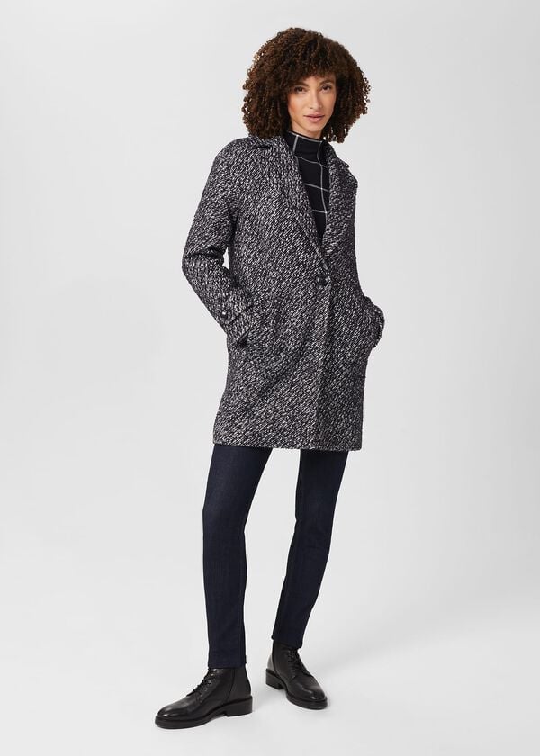 hobbs Carmina Herringbone Coat With Wool Deep Blue Ivory