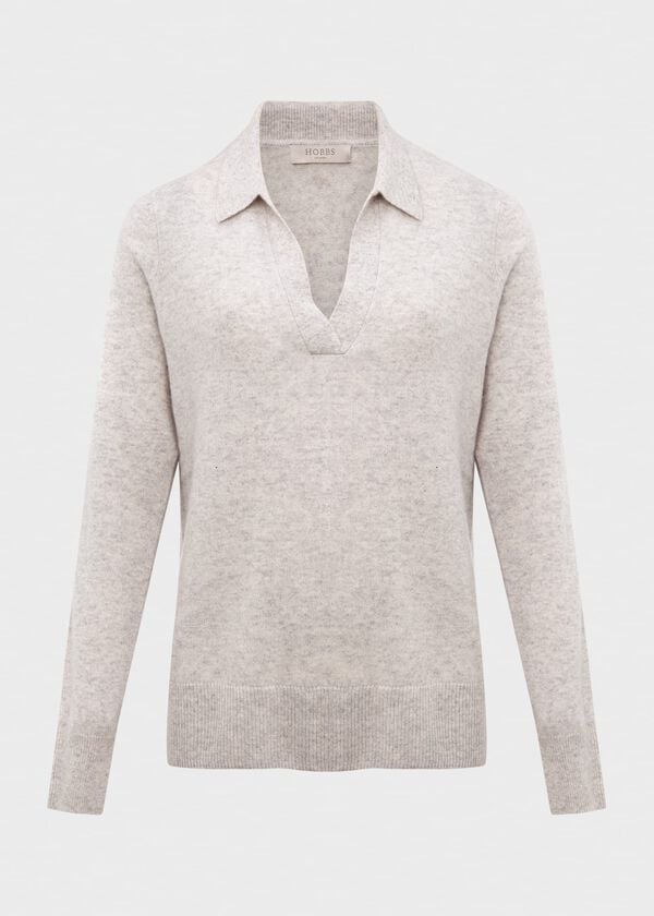 Hobbs Cashmere Kayla Collared Jumper Pale Grey Marl